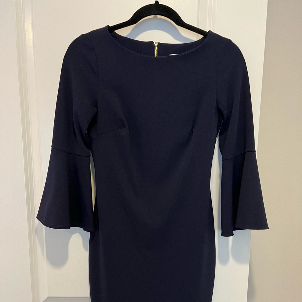 EUC Calvin Klein Navy Bell Sleeve Sheath, Size 2 - Picture 4 of 6